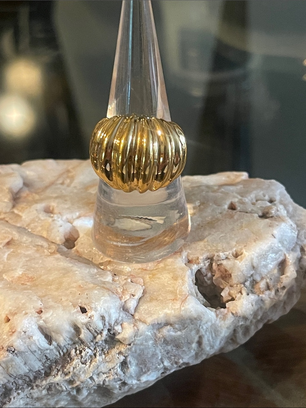18Kt H.G.E. Gold Ribbed Dome Ring Accent - Unbranded